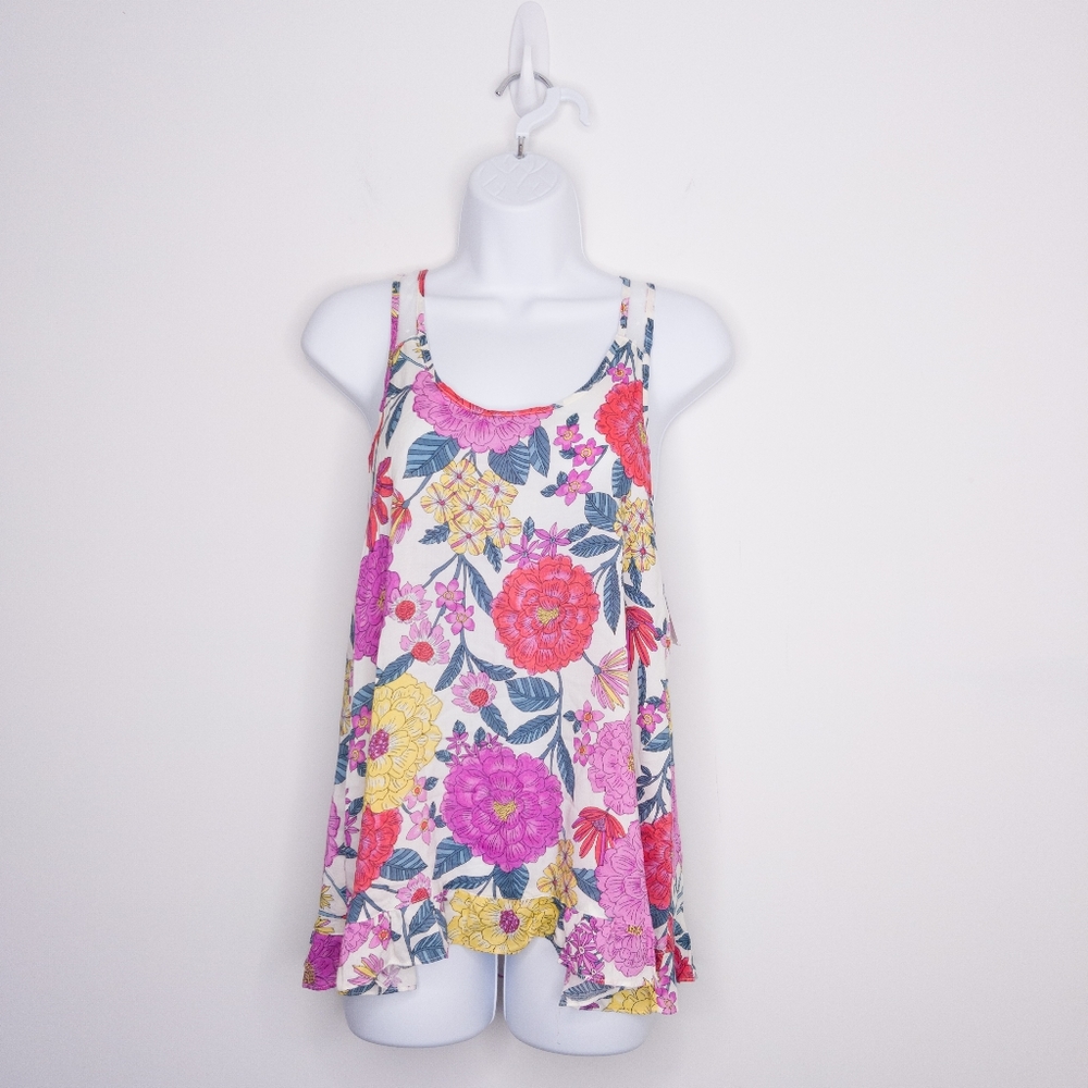 Kensie Garden Floral Lounge Tank White Extra Small Women's Shirt